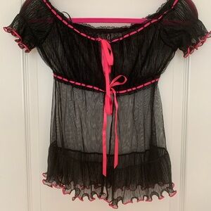 NWOT Victoria's Secret Black Sheer Chemise with Pink Trim